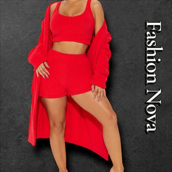 Fashion Nova Other - FashionNova Destiny Cozy Soft PJ Robe Set – Red – Size Small – Pre-Owned Good Co